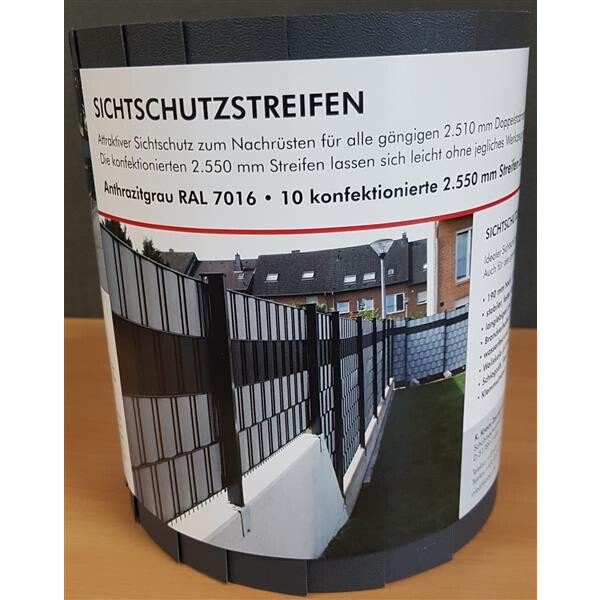 Doppelstabmatten-Sichtschutzstreifen 10 st. a 2550 mm fenstergrau RAL7040